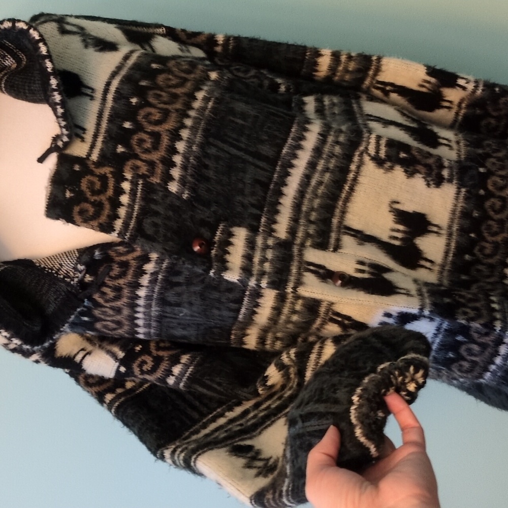 Stylish Alpaca Pattern Knit Hooded Button Up Coat - image 2